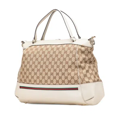 Pre-owned Gucci Gg Canvas Beige Ivory Canvas Leather Handbag Shoulder Bag () In Multi