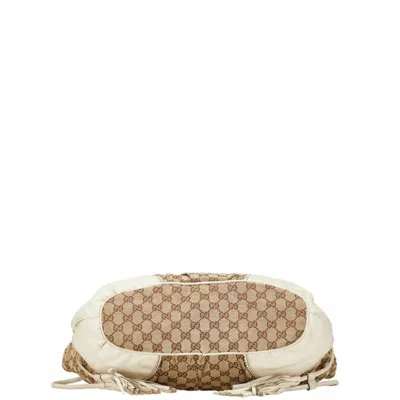 Pre-owned Gucci Gg Canvas Beige White Gg Canvas Leather Shoulder Bag Tote Bag () In Multi