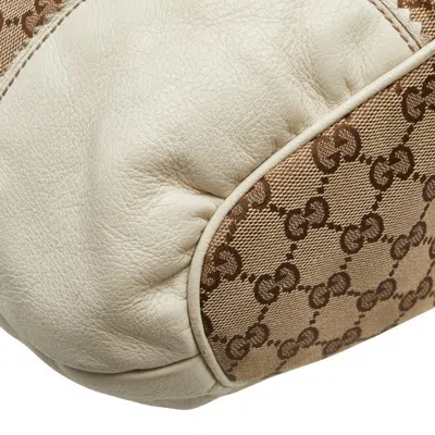 Pre-owned Gucci Gg Canvas Beige White Gg Canvas Leather Shoulder Bag Tote Bag () In Multi
