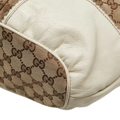 Pre-owned Gucci Gg Canvas Beige White Gg Canvas Leather Shoulder Bag Tote Bag () In Multi