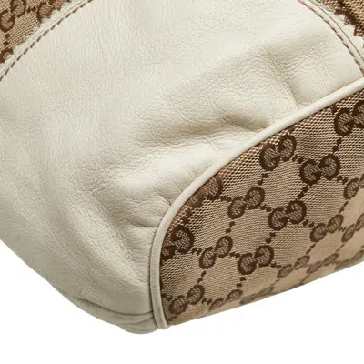 Pre-owned Gucci Gg Canvas Beige White Gg Canvas Leather Shoulder Bag Tote Bag () In Multi