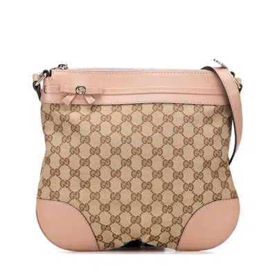 Pre-owned Gucci Gg Canvas Beige Pink Gg Canvas Leather Shoulder Bag ()