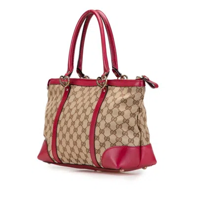 Pre-owned Gucci Gg Canvas Beige Pink Gg Canvas Leather Tote Bag ()