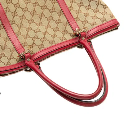 Pre-owned Gucci Gg Canvas Beige Pink Gg Canvas Leather Tote Bag ()