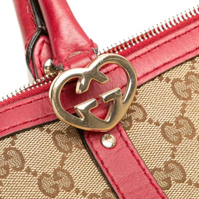 Pre-owned Gucci Gg Canvas Beige Pink Gg Canvas Leather Tote Bag ()