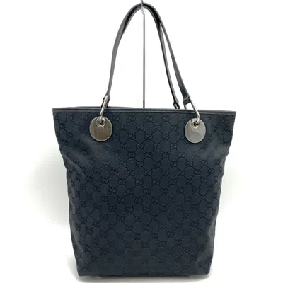 Pre-owned Gucci Gg Canvas Black Gg Canvas Leather Handbag Tote Bag ()