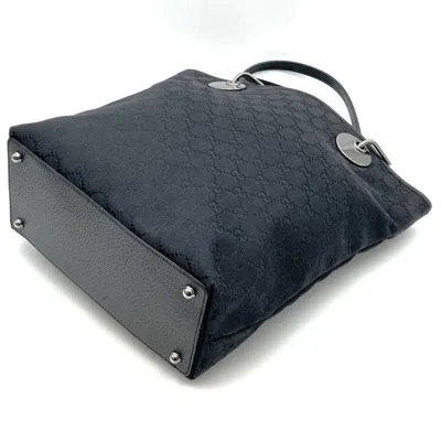 Pre-owned Gucci Gg Canvas Black Gg Canvas Leather Handbag Tote Bag ()