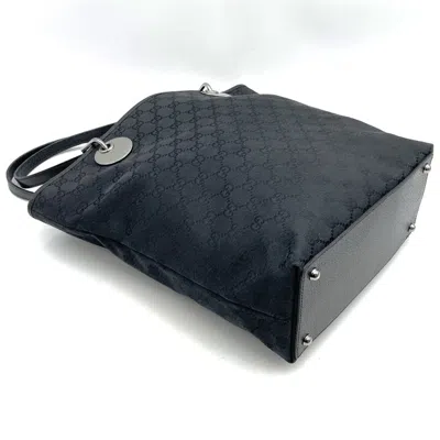 Pre-owned Gucci Gg Canvas Black Gg Canvas Leather Handbag Tote Bag ()