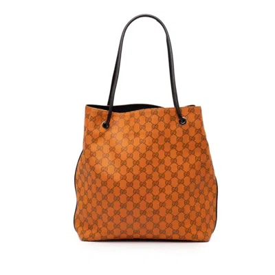 Pre-owned Gucci Gg Canvas Orange Gg Canvas Leather Shoulder Bag Tote Bag ()