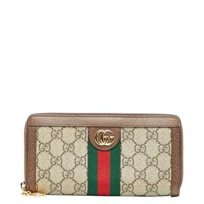 Pre-owned Gucci Gg Supreme Beige Multi-color Pvc Leather Long Wallet (bi-fold) ()