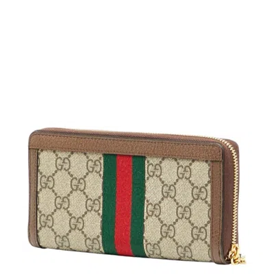 Pre-owned Gucci Gg Supreme Beige Multi-color Pvc Leather Long Wallet (bi-fold) ()