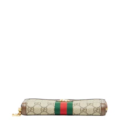 Pre-owned Gucci Gg Supreme Beige Multi-color Pvc Leather Long Wallet (bi-fold) ()