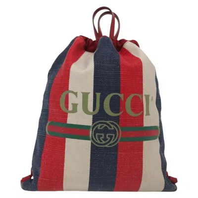 Pre-owned Gucci Logo Drawstring Backpack Striped Canvas Multicolour Canvas Backpack Bag ()