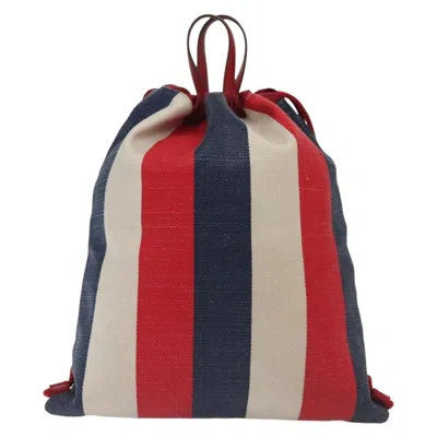 Pre-owned Gucci Logo Drawstring Backpack Striped Canvas Multicolour Canvas Backpack Bag ()