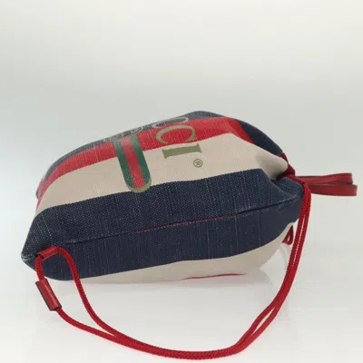 Pre-owned Gucci Logo Drawstring Backpack Striped Canvas Multicolour Canvas Backpack Bag ()