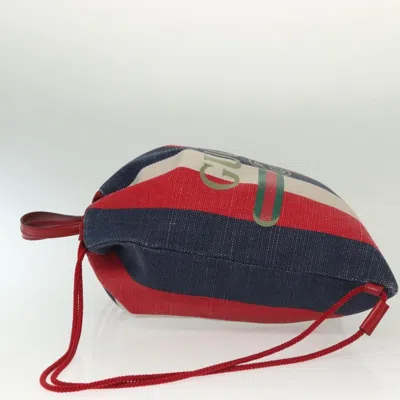 Pre-owned Gucci Logo Drawstring Backpack Striped Canvas Multicolour Canvas Backpack Bag ()