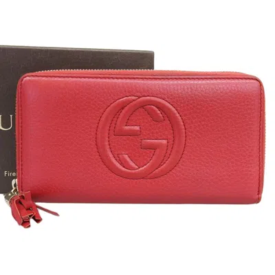 Pre-owned Gucci Red Color Leather Long Wallet (bi-fold) ()