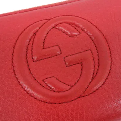 Pre-owned Gucci Red Color Leather Long Wallet (bi-fold) ()