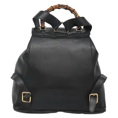 Pre-owned Gucci Vintage Bamboo Backpack Leather Black Leather Backpack Bag ()
