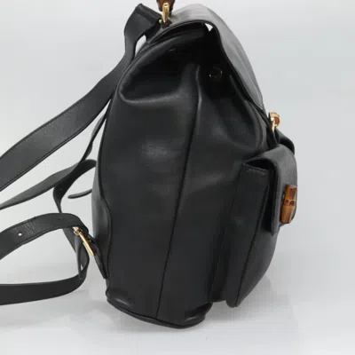 Pre-owned Gucci Vintage Bamboo Backpack Leather Black Leather Backpack Bag ()