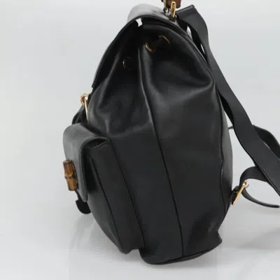Pre-owned Gucci Vintage Bamboo Backpack Leather Black Leather Backpack Bag ()