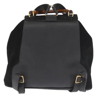 Pre-owned Gucci Vintage Bamboo Backpack Suede Black Suede Backpack Bag ()