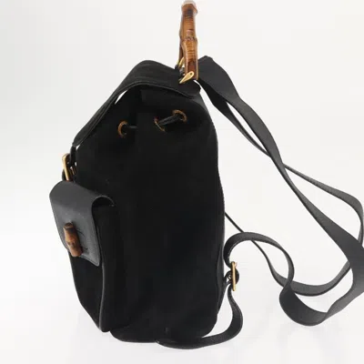 Pre-owned Gucci Vintage Bamboo Backpack Suede Black Suede Backpack Bag ()