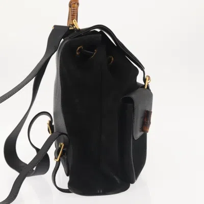 Pre-owned Gucci Vintage Bamboo Backpack Suede Black Suede Backpack Bag ()