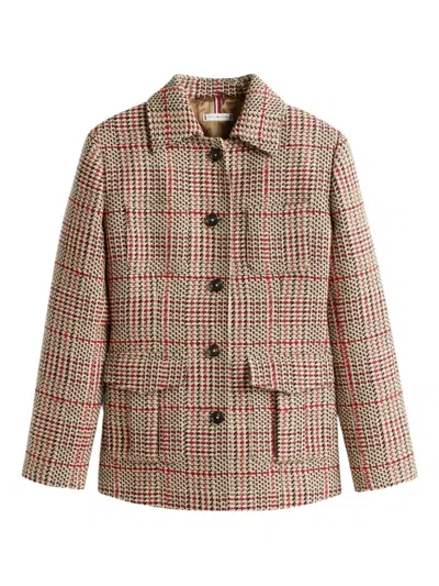 Tommy Hilfiger Check Blazer With Notched Lapels And Pockets In Brown