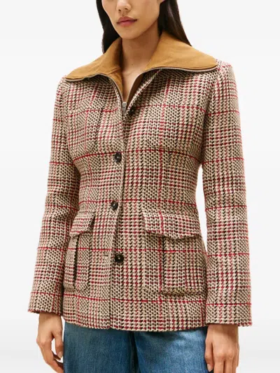 Tommy Hilfiger Check Blazer With Notched Lapels And Pockets In Brown