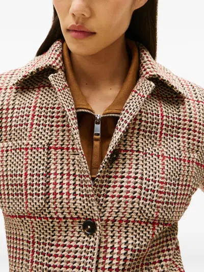 Tommy Hilfiger Check Blazer With Notched Lapels And Pockets In Brown