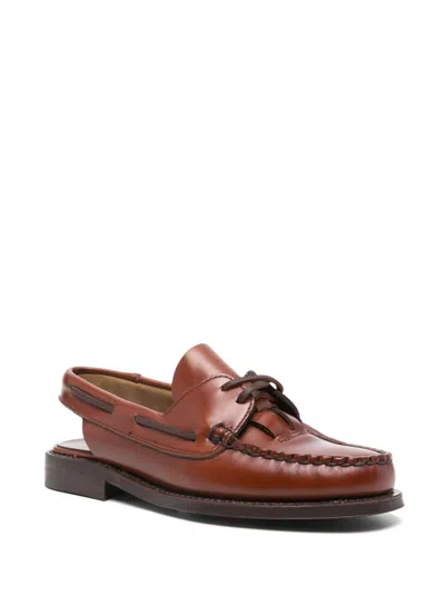 Hereu Women Saler Leather Slingback Loafers In Brown