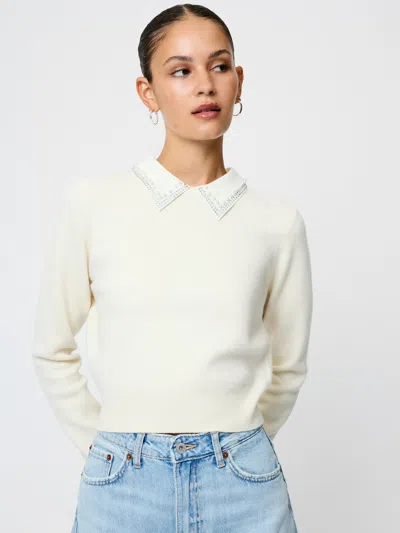 French Connection Avea Embellished Collar Sweater In White