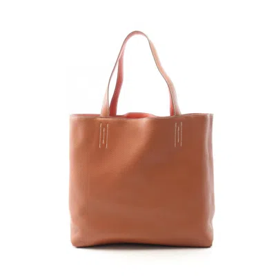 Pre-owned Hermes Bordeaux Brown Taurillon Clemence Leather Tote Bag () In Multi