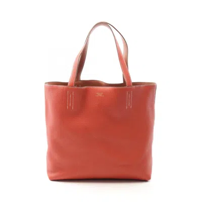 Pre-owned Hermes Bordeaux Brown Taurillon Clemence Leather Tote Bag () In Multi