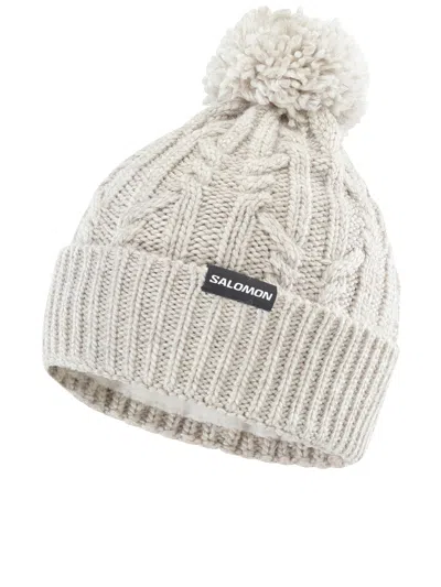 Salomon Pompom Ribbed Hat In Neutral