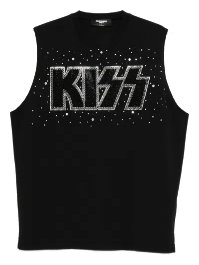 Dsquared2 Graphic Print Sleeveless Crew Neck T-shirt In Black