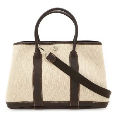 Pre-owned Hermes Brown Natural Toile H Leather Handbag Tote Bag ()