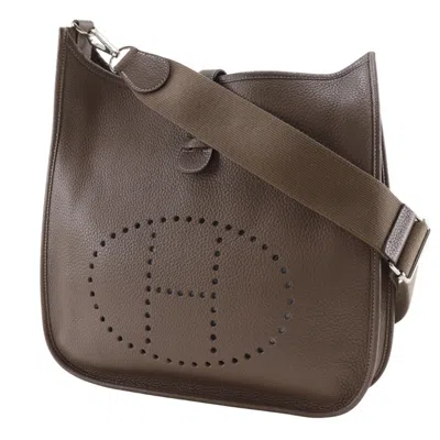 Pre-owned Hermes Etoupe Gray Gray Taurillon Clemence Leather Shoulder Bag ()