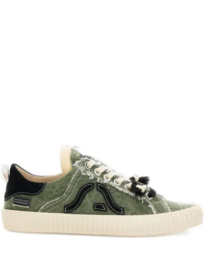 Springa Canvas Frayed-trim Sneakers In Green | ModeSens