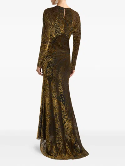 Etro Floral Paisley Motif Long Burnout Velvet Dress In Green