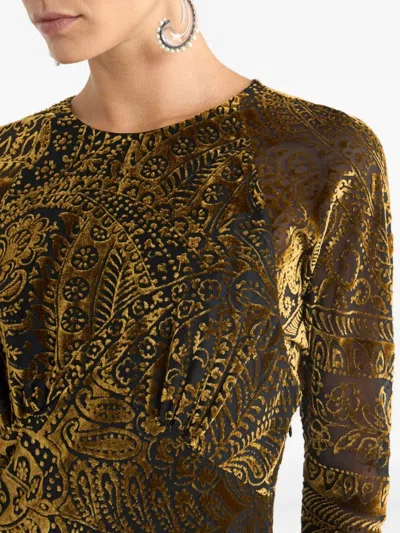 Etro Floral Paisley Motif Long Burnout Velvet Dress In Green