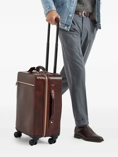 Brunello Cucinelli Burnished Calfskin Suitcase In Burgundy