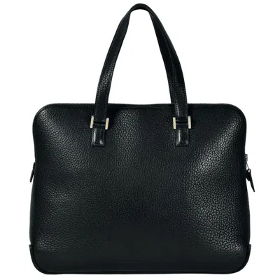 Pre-owned Hermes Navy Fjord Leather Briefcase Tote Bag () In Blue