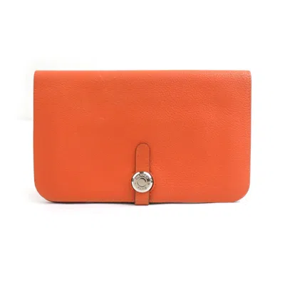 Pre-owned Hermes Orange Leather Long Wallet (bi-fold) ()