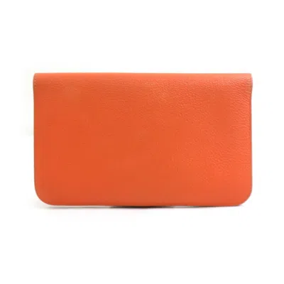 Pre-owned Hermes Orange Leather Long Wallet (bi-fold) ()