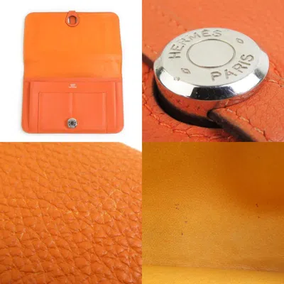 Pre-owned Hermes Orange Leather Long Wallet (bi-fold) ()
