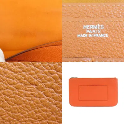 Pre-owned Hermes Orange Leather Long Wallet (bi-fold) ()
