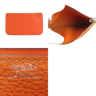 Pre-owned Hermes Orange Leather Long Wallet (bi-fold) ()