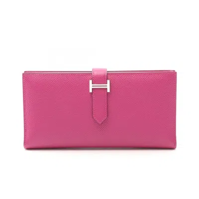 Pre-owned Hermes Pink Epsom Leather Long Wallet (bi-fold) ()